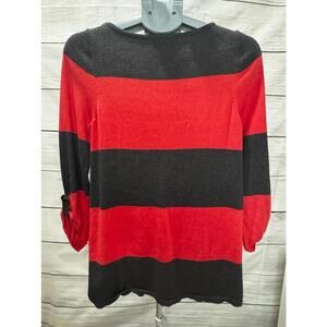 Calson Nordstrom Pinkish Red striped long sweater w/ buttonback sleeves Size S